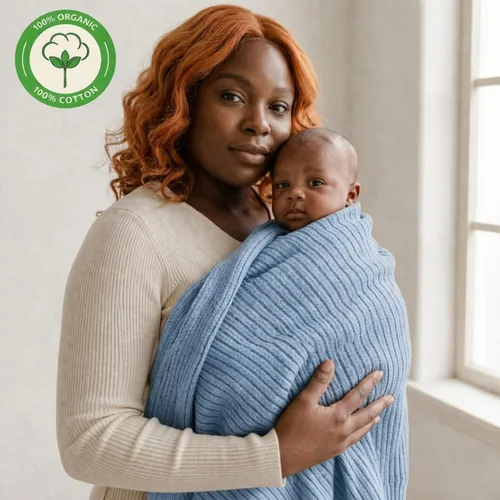 Vista 2 de Knitted Organic Cotton Baby Blanket- Swaddle Blanket, 30" x 40" Soft Ribbed Blanket for Newborn 2-Pack (Baby Blue)