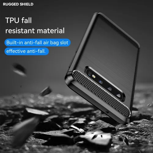 Vista 7 de Funda de teléfono para Galaxy S10 Plus, Samsung S10+ SM-G975U, de fibra de carbono, a prueba de golpes, resistente a los arañazos, TPU suave, funda