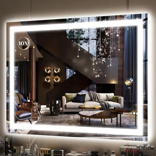 Vista 23 de FENNIO Espejo de tocador de 23 x 18 pulgadas con luces, espejo de maquillaje LED, espejo Hollywood con 3 modos de color y brillo ajustable, espejo
