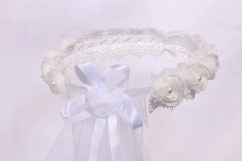 Vista 6 de Velo de la primera comunión blanco con lazo, para niñas