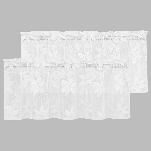 Vista 30 de DWCN Cortinas traslúcidas para cocina, bolsillo para barra de encaje floral beige, 52 x 36 pulgadas, 2 paneles Encaje Beige