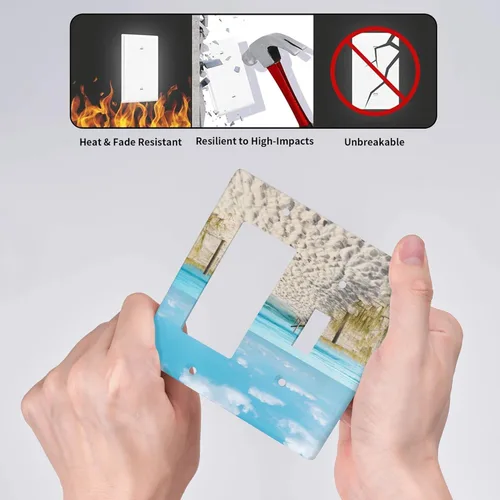 Vista 5 de Blue Ocean White Sand Beach 2 Gang Combination Toggle Rocker - Placa de pared para interruptor de luz doble, cubierta de salida decorativa eléctrica