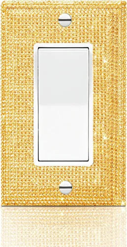Vista 23 de Cubierta de interruptor de luz con brillantes diamantes de imitación azules, cubiertas decorativas de tomacorrientes, placa de pared doble