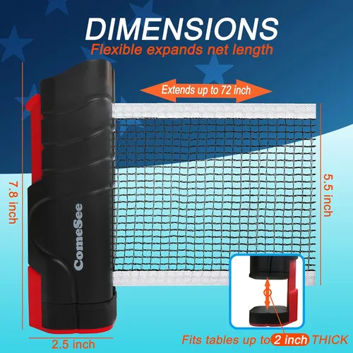 Vista 3 de Comesee Red de ping pong retráctil para cualquier mesa, redes de tenis de mesa y equipos de postes para reemplazo