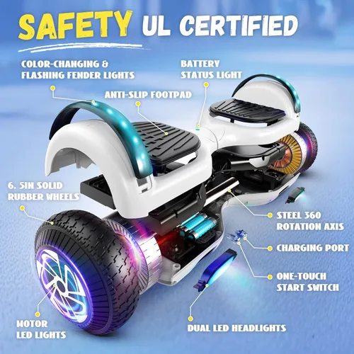Vista 5 de SISIGAD Scooters for Kids Ages 7-12, with Built-in Bluetooth Speaker and 6.5" Colorful Lights Wheels, Safety Certified Self Balancing Scooter
