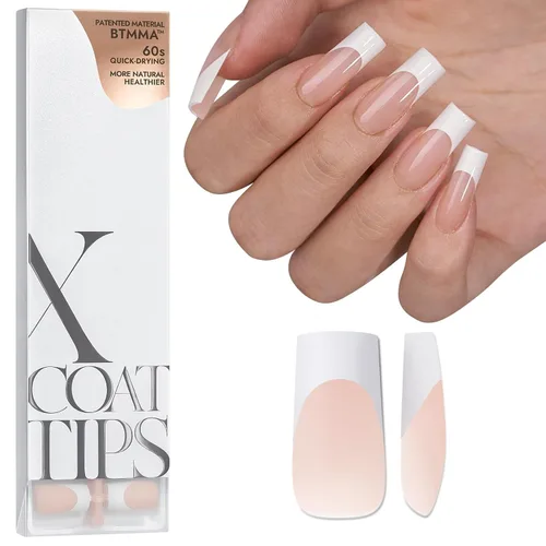 Vista 11 de btartboxnails - Uñas de punta francesa XCOATTIPS, 150 uñas largas cuadradas de punta francesa marrón a presión, uñas de gel con punta francesa