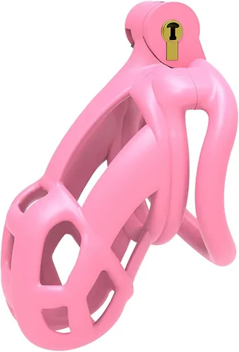Jaula de castidad rosa masculina 3.0, dispositivo de castidad masculina con 4 anillos para el pene, jaula ligera de resina para hombre para pene,