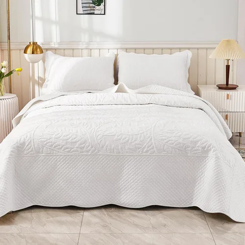 Vista 36 de MarCielo Juego de ropa de cama de 3 piezas, 100 % algodón, juego de colcha de gran tamaño, ligero y bordado, estilo rústico, T0