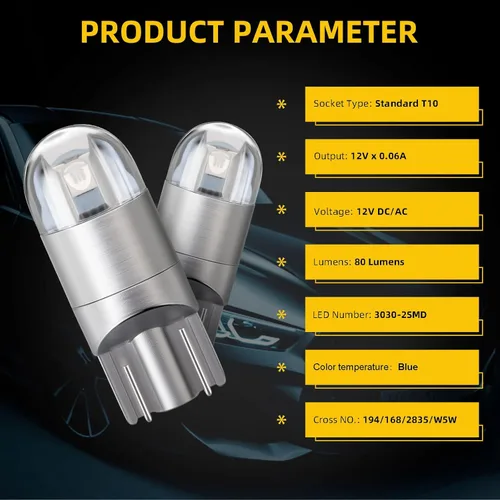 Vista 4 de YM E-Bright T10 194 - Luces LED para interior de automóvil, 168 W5W, 3030 chips 2825, bombilla LED, cúpula, mapa, puerta de maletero, luz de azul