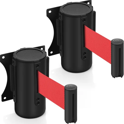 Yaocom Cinturón retráctil de 2 piezas para cinturón de precaución de montaje en pared de 10 pies con caja negra, barreras de control de multitudes