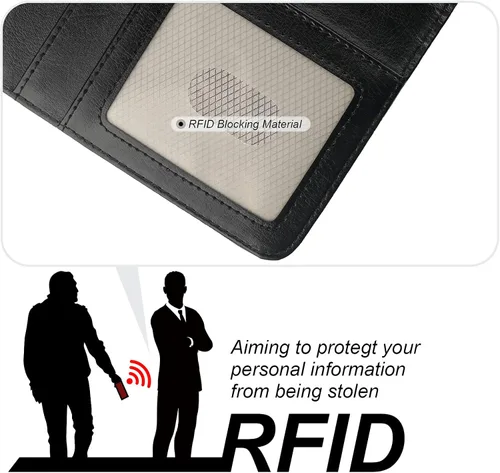 Vista 4 de Funda tipo cartera desmontable Bocasal para iPhone 15 Pro Max con bloqueo RFID, ranuras para tarjetas, soporte magnético, cuero PU premium, atril