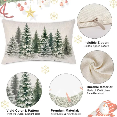 Vista 4 de Fundas de almohada de árboles de Navidad de 12 x 20 pulgadas, funda de almohada lumbar verde para decoración de Navidad, acuarela, funda de almohada