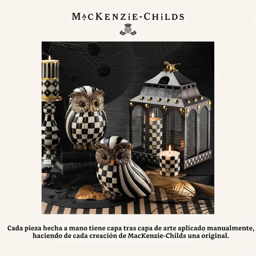 Vista 5 de MACKENZIE-CHILDS Figura de búho de resina, rayas cortesanas en blanco