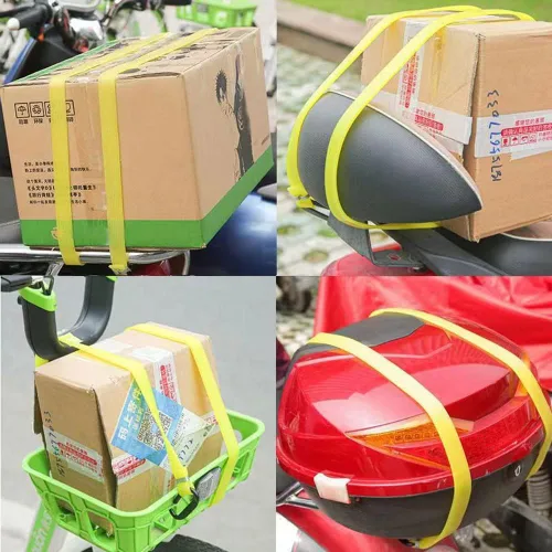 Vista 4 de Paquete de 2 correas elásticas 100% EPDM de goma elástica con gancho de lona, cinturón de amarre resistente, cuerda de doble longitud máxima