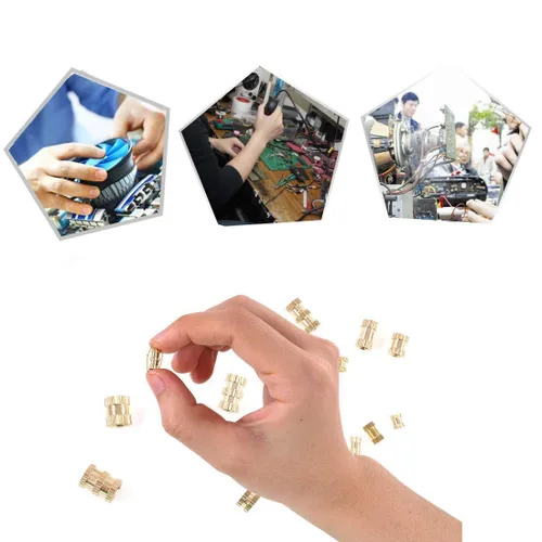 Vista 6 de MroMax Tuercas de inserción moleteadas M3 de 0.197 in (OD) x 0.197 in de alto, tuercas moleteadas de rosca hembra Tuercas de inserción roscadas