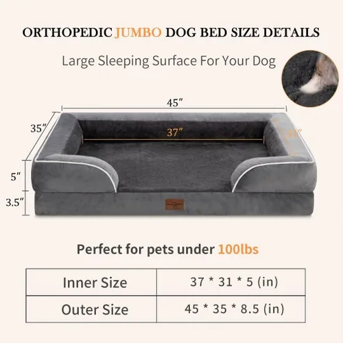 Vista 504 de Comfort Expression Cama ortopédica para perros extra grandes de 45 x 35 pulgadas, cama para mascotas XL de espuma tipo caja de huevos impermeable