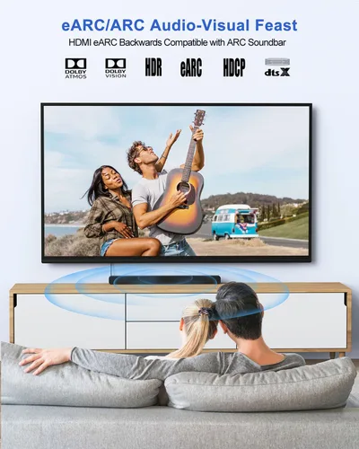 Vista 3 de Cable HDMI ARC/eARC 8K para barra de sonido de 6.6 pies, cable HDMI 2.1 Dolby Atmos 48Gbps cable HDMI de alta velocidad