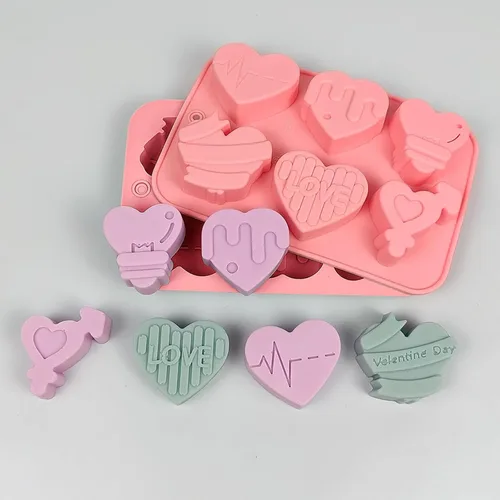 Vista 5 de Molde de corazón de silicona para chocolate, moldes para dulces de San Valentín, forma de corazón para jabón, cubitos de hielo, resina, cera