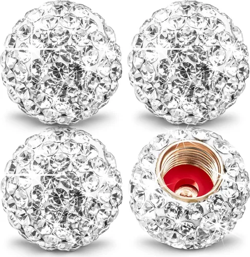Vista 13 de 4 piezas de tapas de vástago de válvula de neumático con brillo de cristal y diamante, tapas de válvula de neumático de rueda de coche con brillo