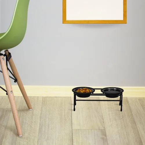 Vista 2 de Platinum Pets Comedero doble con cuencos de acero inoxidable para gatos, 6 onzas, color plateado