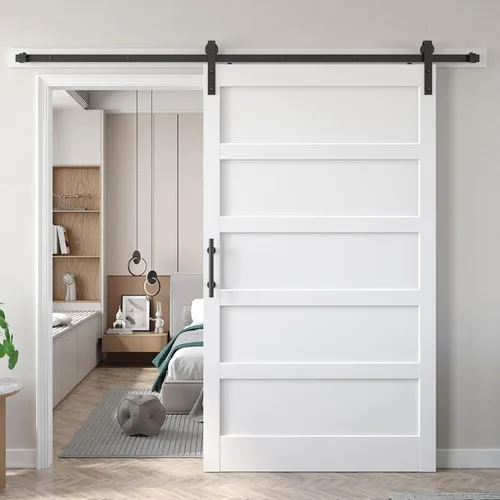 Vista 33 de Puerta de granero doble de 18x84 pulgadas blanca de Fredbeck con kit de herraje de puerta de granero de 6.6 pies incluido, con MDF y madera