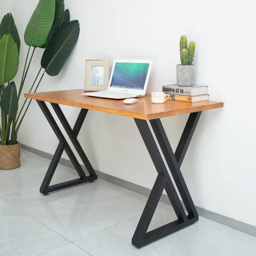 Vista 10 de Juego de 2 patas de mesa de metal, forma triangular, industrial/moderna, resistentes, para mesa de comedor (28.3 pies de alto, 23.6 pies de ancho)