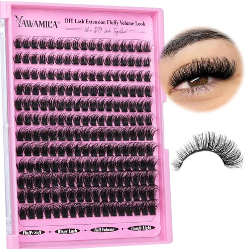 Vista 12 de Yawamica - Extensiones de pestañas en racimo, volumen 100D, 12-20 mm, puntas de 15-21 mm, individuales, estilo manga, tipo hada, efecto wispy