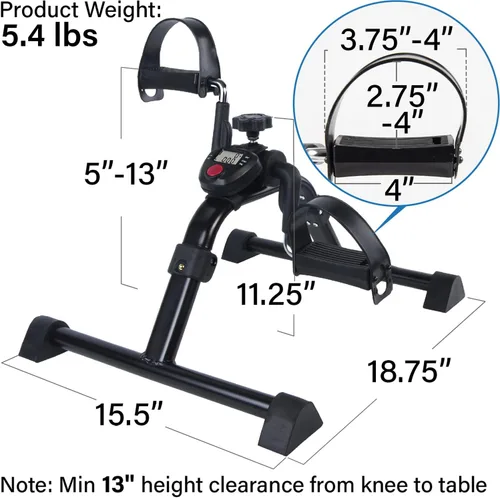 Vista 5 de Vaunn Under Desk Bike Pedal Exerciser Ergometer with LCD Display – Mini Pedal Exerciser for Arm & Leg Workout, Folding Desk Cycle for Home Office