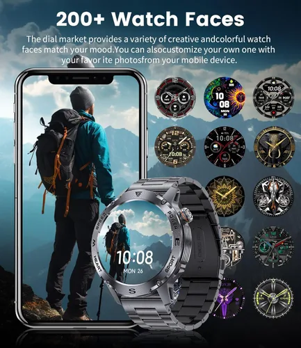 Vista 4 de LIGE EF1 - Relojes inteligentes para hombre, 1.43 pulgadas AMOLED Smartwatch con frecuencia cardíaca 24/7 para Android iOS, más de 170 modos