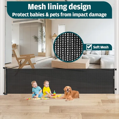 Vista 5 de Puertas retráctiles para bebés de 105 pulgadas, extra anchas retráctiles para perros, puertas extra anchas para bebés para aberturas grandes