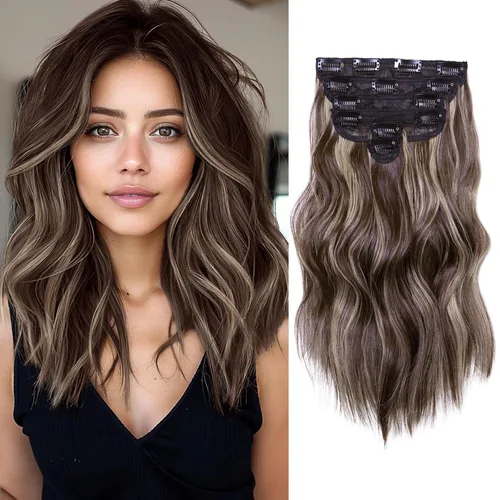 Vista 15 de NAYOO Extensiones de clip para cabello de 20 pulgadas para mujer, cabello ondulado y rizado de cobre rojo, extensiones de cabello sintético