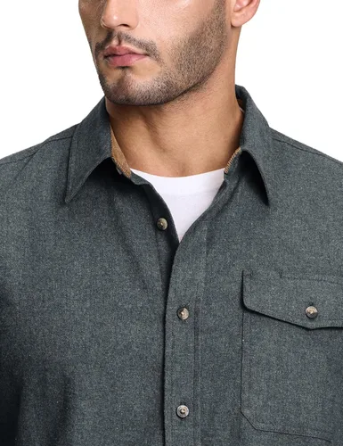 Vista 6 de CQR - Camisa de franela de algodón a cuadros con botones y manga larga para hombre, algodón cepillado suave, camisa de estilo informal