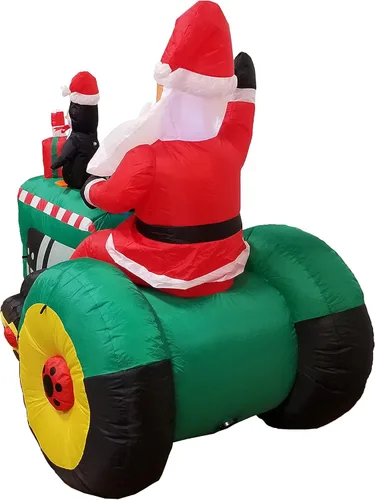 Vista 8 de Decoración inflable para jardín de Papá Noel en tractor con pingüino, 5.3 pies de altura