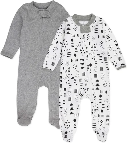 HonestBaby Baby Sleep N' Play - Pijama de algodón orgánico con cremallera frontal y pies