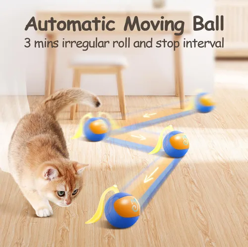 Vista 2 de Migipaws Juego de juguetes interactivos para gatos, rastreador divertido, bola de persecución automática con cola esponjosa, un pequeño ratón, Azul