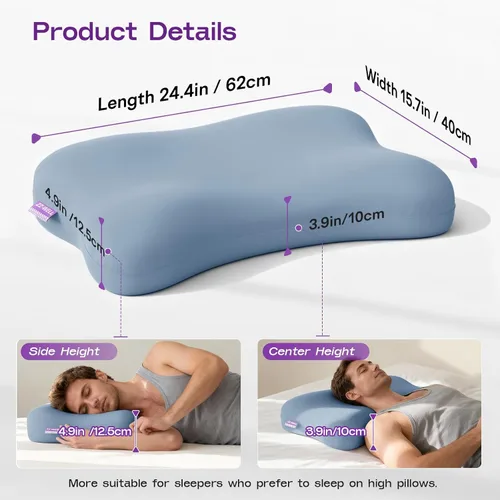 Vista 2 de ZZ-WELL Almohada refrescante para dormir de lado, almohada cervical patentada para dormir, almohada ergonómica curvada de espuma viscoelástica