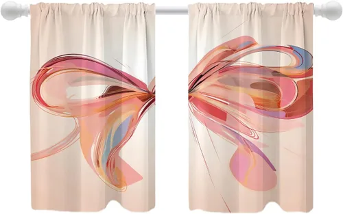 Vista 12 de Shrahala Floral Abstract Design Tier Curtains for Kitchen Windows, Minimalist Flower Illustration Window Curtain Panels Multilayer Polyester