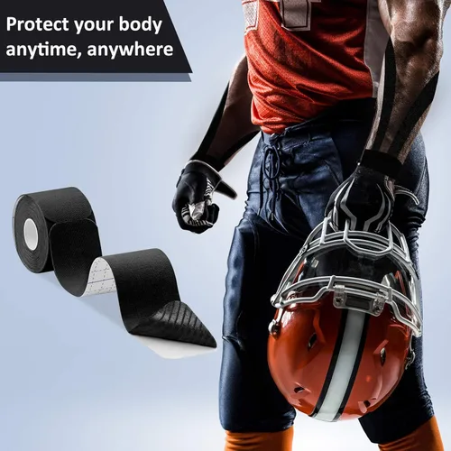 Vista 7 de MUEUSS Cinta de kinesiología elástica de algodón atlético, tiras precortadas, cinta impermeable para proteger músculos, rodillas, hombros, fascitis