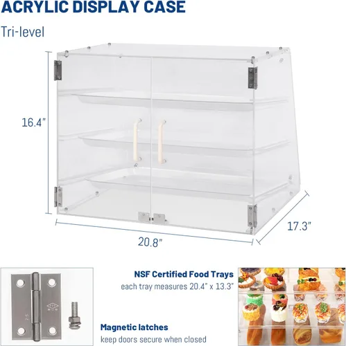 Vista 3 de Vitrina de pastelería de 3 bandejas con puertas traseras - 21" x 17 3/4" x 16 1/2