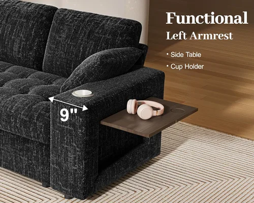 Vista 5 de Sofá modular modular de 8 asientos en forma de L de 111 pulgadas con cama Negro