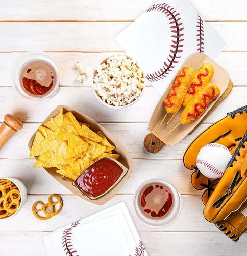Vista 6 de SietDESEO 50 Piezas 3 capas Servilletas de Béisbol Desechables Plegadas 5 x 5 Pulgadas Servilletas de Cóctel Servilletas de Papel para Cena, Tema