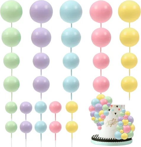 Vista 12 de 30 piezas de bolas para decoración de tartas, decoración de tartas de bolas, decoración de cupcakes para fiesta de cumpleaños, baby shower, boda