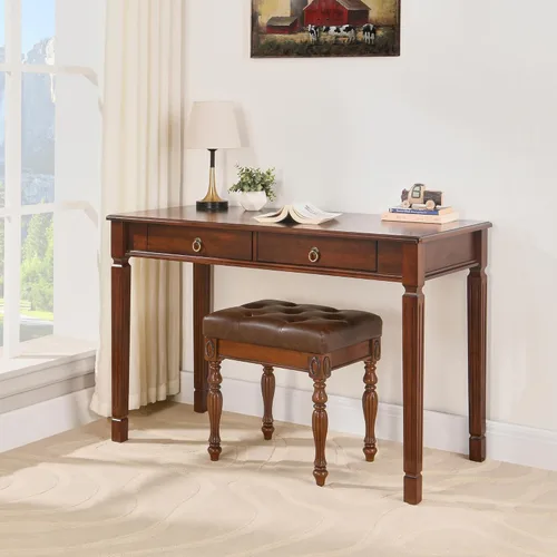 Vista 26 de Taburete de tocador con asiento tapizado, banco de piano con patas talladas de madera maciza, cojín acolchado para sillas de hogar, banco de tocador