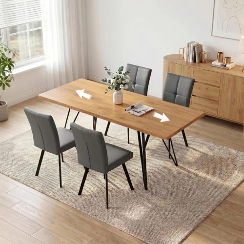 Vista 30 de HIPIHOM Mesa de comedor extensible para 4-6, de 55 a 71 pulgadas para espacios pequeños Mesa de roble