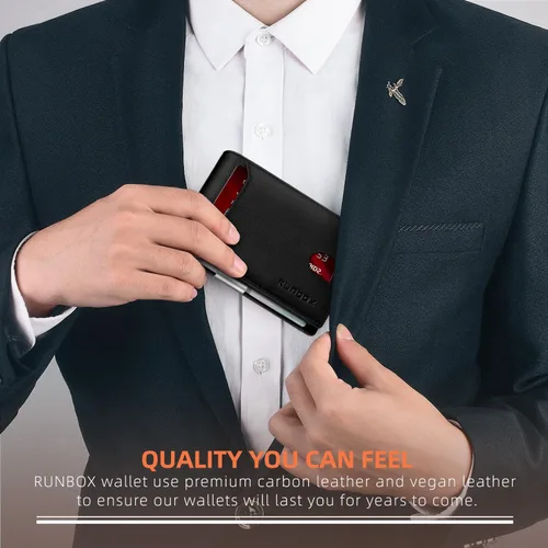 Vista 67 de RUNBOX - Carteras delgadas para hombre, cartera de piel con pinza para el dinero, cartera de bolsillo frontal con bloqueo RFID, tarjetero