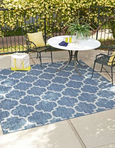 Vista 25 de Unique Loom Outdoor Trellis Collection Alfombra de Área (5' 1" x 8' Oval, Aguamarina/Gris)