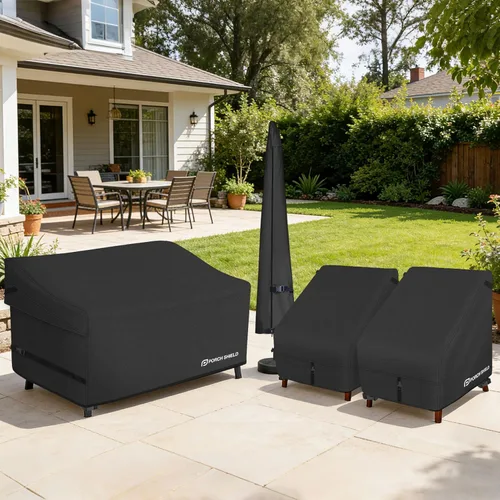 Vista 6 de Porch Shield Funda impermeable para sofá de asiento profundo para exteriores, funda de sofá para muebles de patio, 92 pulgadas de ancho x 40 Negro