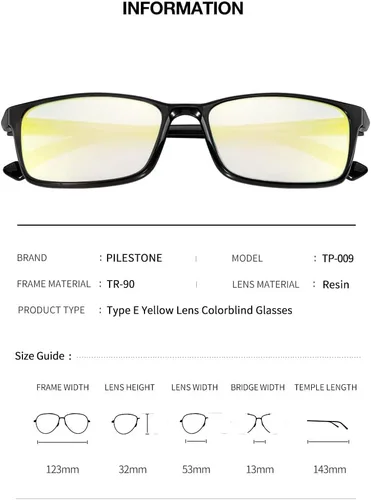 Vista 2 de Pilestone TP-009 Gafas para daltónico amarillo (Tritanomalía/Tritanopia)