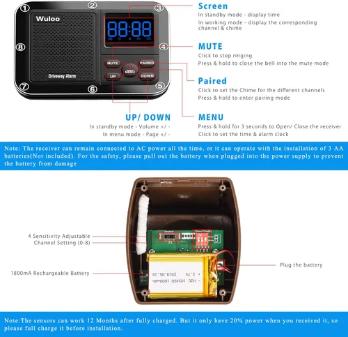Vista 6 de Alarma inalámbrica de entrada de 1800 pies, sistema de alerta con sensor de movimiento de largo alcance, detector de entrada para el hogar