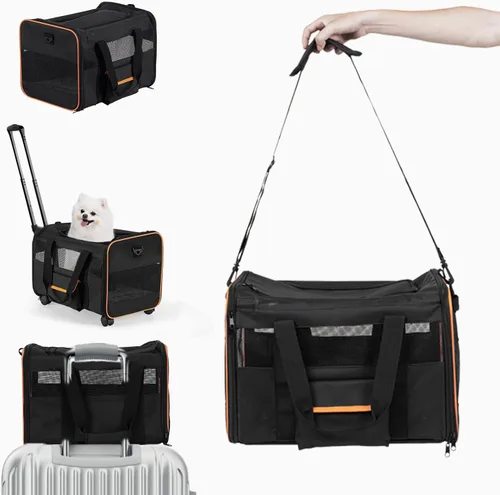 Transportador de mascotas para mascotas pequeñas, transportador de perros y gatos para automóvil, caja rodante para perros, bolsa de viaje para gatos